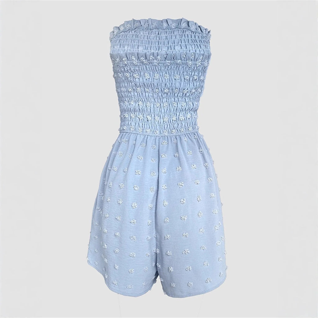Women's solid colour off-shoulder sleeveless jumpsuit on a hanger