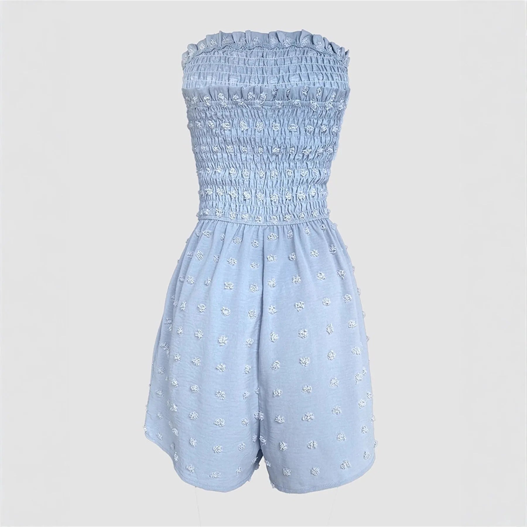 Women's solid colour off-shoulder sleeveless jumpsuit on a hanger