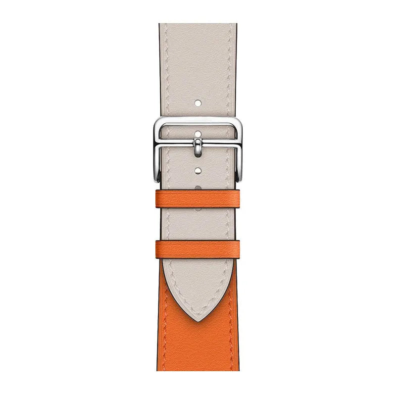 Cowhide PU leather watch band for Apple Watch in black with adjustable buckle