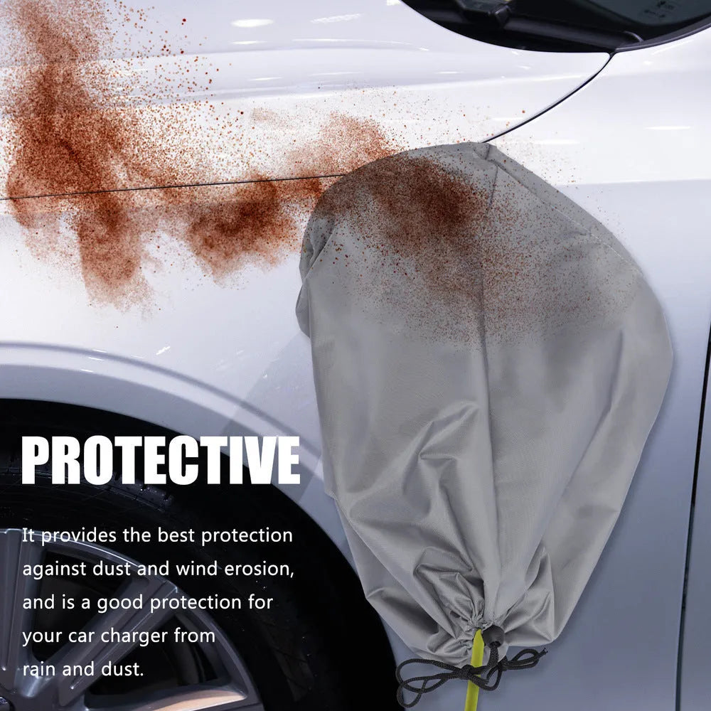 Grey waterproof drawstring cover for a new energy vehicle charging port