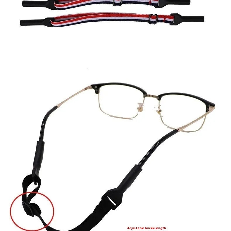 Black adjustable glasses cord with silicone hooks for anti-slip retention on spectacles