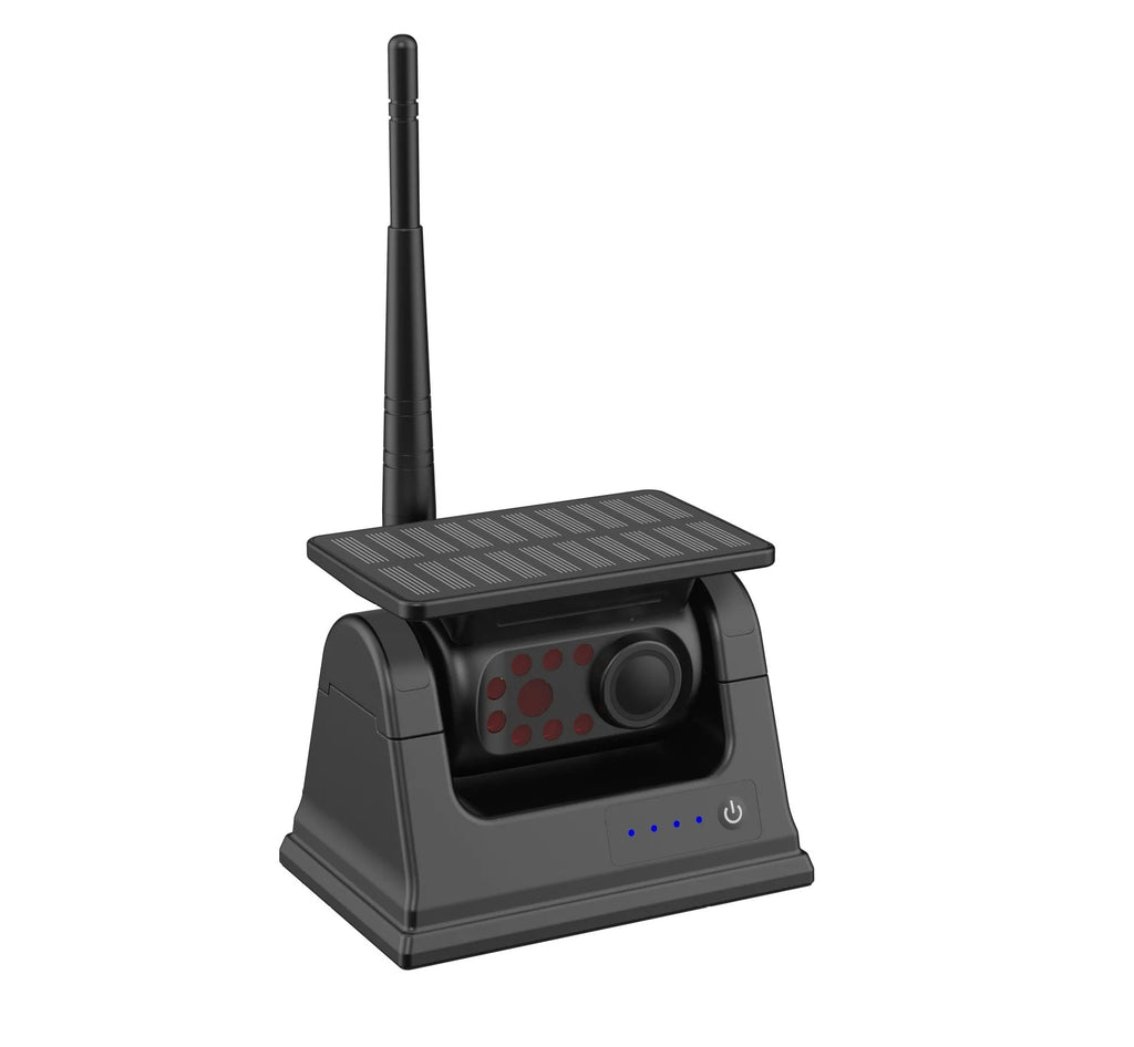 YL-Solar WF908 black wireless solar charging reversing camera with magnet mount on a vehicle.