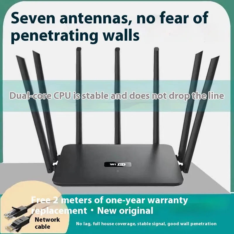 Black and white dual-band 5G Gigabit router with multiple antennas for through-wall whole home WiFi coverage