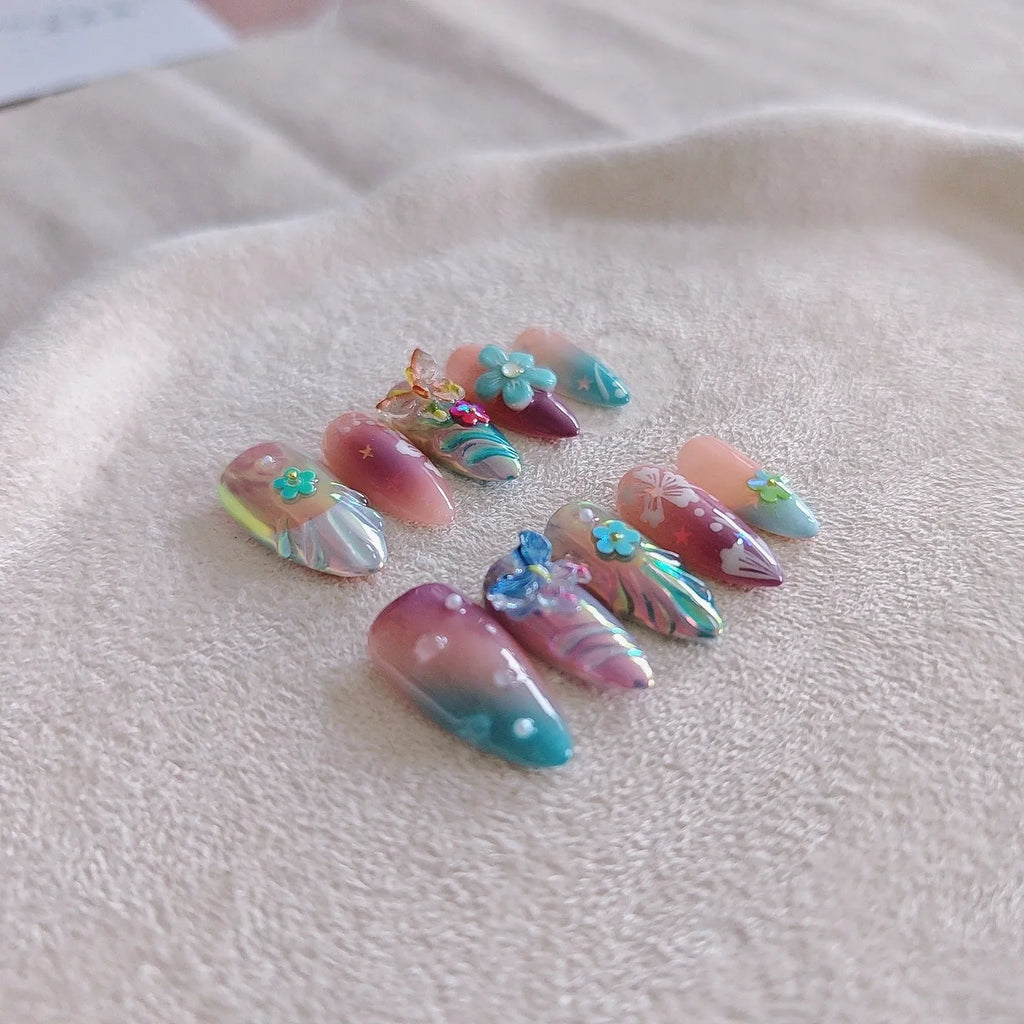 Handmade flower and butterfly nail art sculptures with embossed patterns for manicure decoration