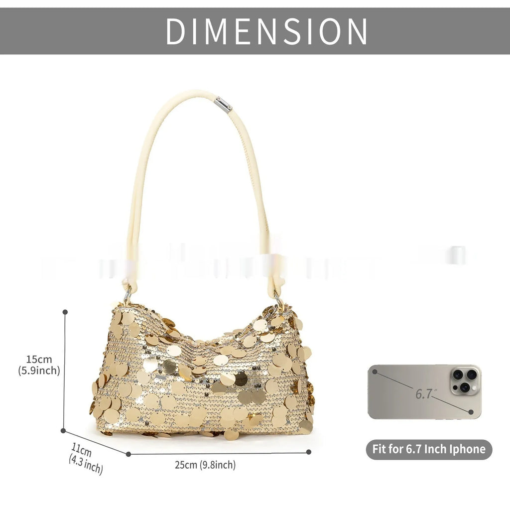 Gold women's underarm crossbody bag with sandwich pocket and sewing thread detail