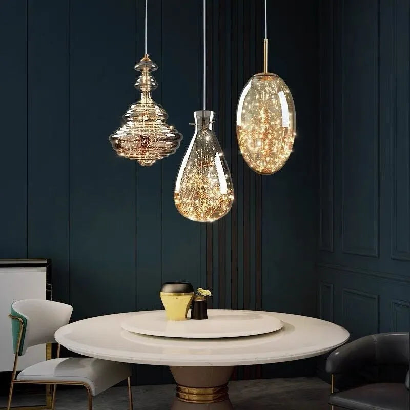 Modern glass chandelier droplight with adjustable suspension cord