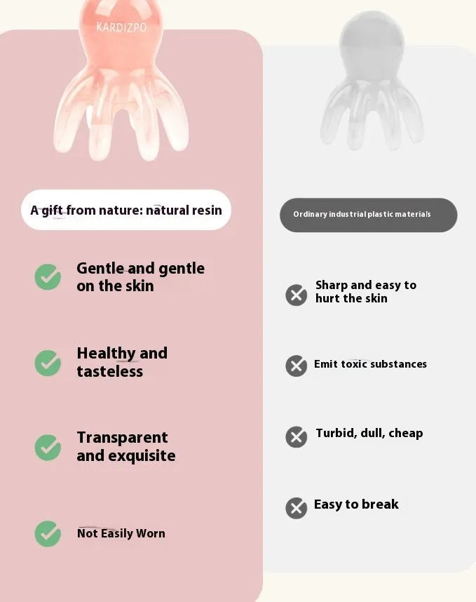 Pink octopus-shaped massage comb made from natural resin with storage bag