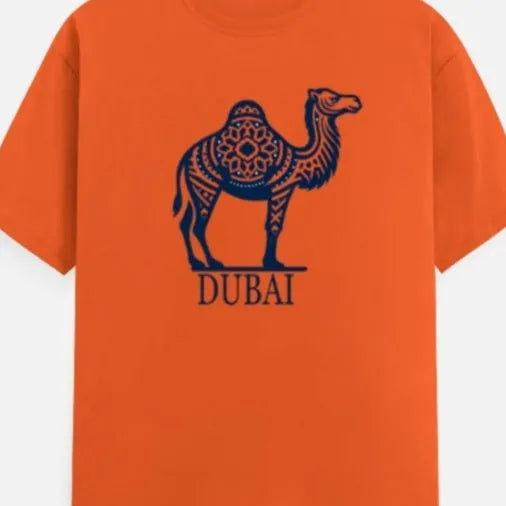 Orange loose fit cotton t-shirt with round neck and short sleeves for summer casual wear