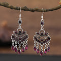 Purple retro drop earrings with long crystal fringe ethnic style jewellery
