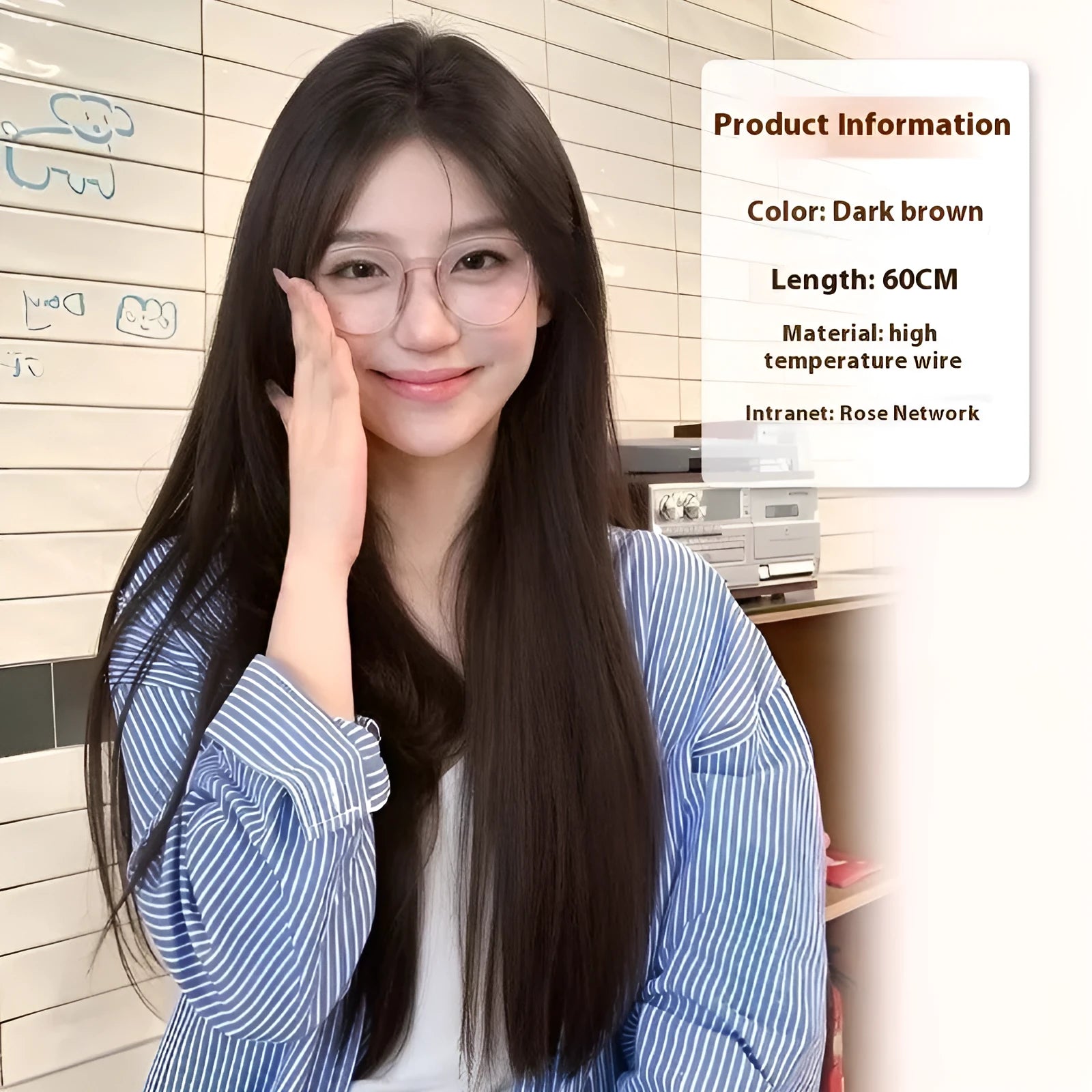 Forehead lace synthetic wig with straight mid-length hair and styling accessories