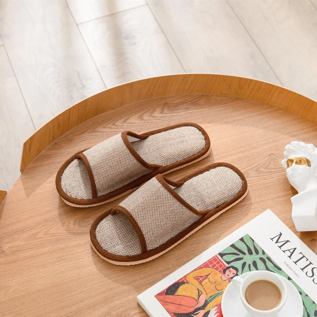 Women's linen open toe slippers in multiple colours with thickened sole