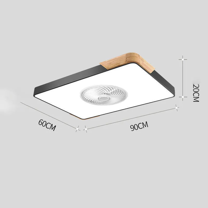 Nordic-style ceiling fan light fixture with a solid wood frame and white PVC lampshade.