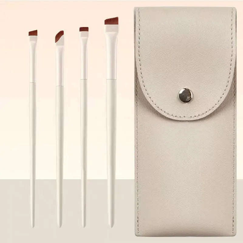 Four angled eyeliner and brow brushes with ultra-thin bristles in leather case