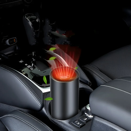 12v 24v car heater defogger in black and gray with suction cup mount and power cord