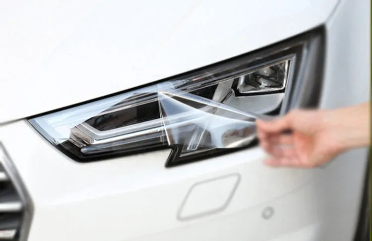 30cm wide plastic car lamp protective film on LED headlight showing transparent protection