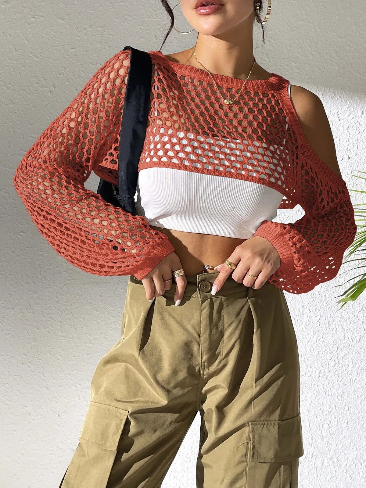 Beach couple hollowed navel mesh shirt in free size with six colour options