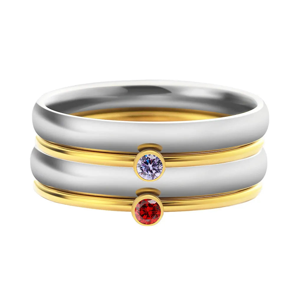 Titanium steel December birthstone ring with geometric engraving and electroplated finish