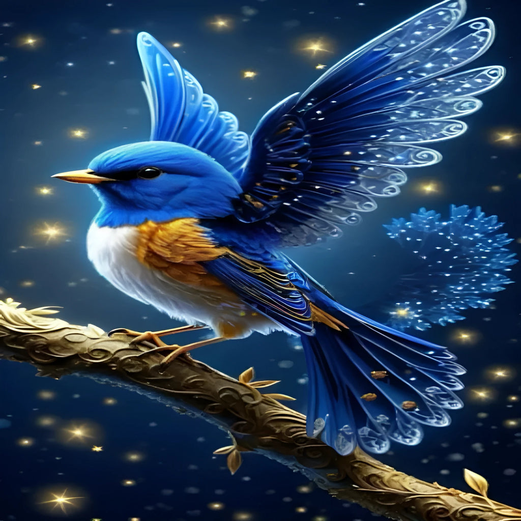 Handmade blue bird diamond painting on 60x100cm canvas with rhinestone crystals