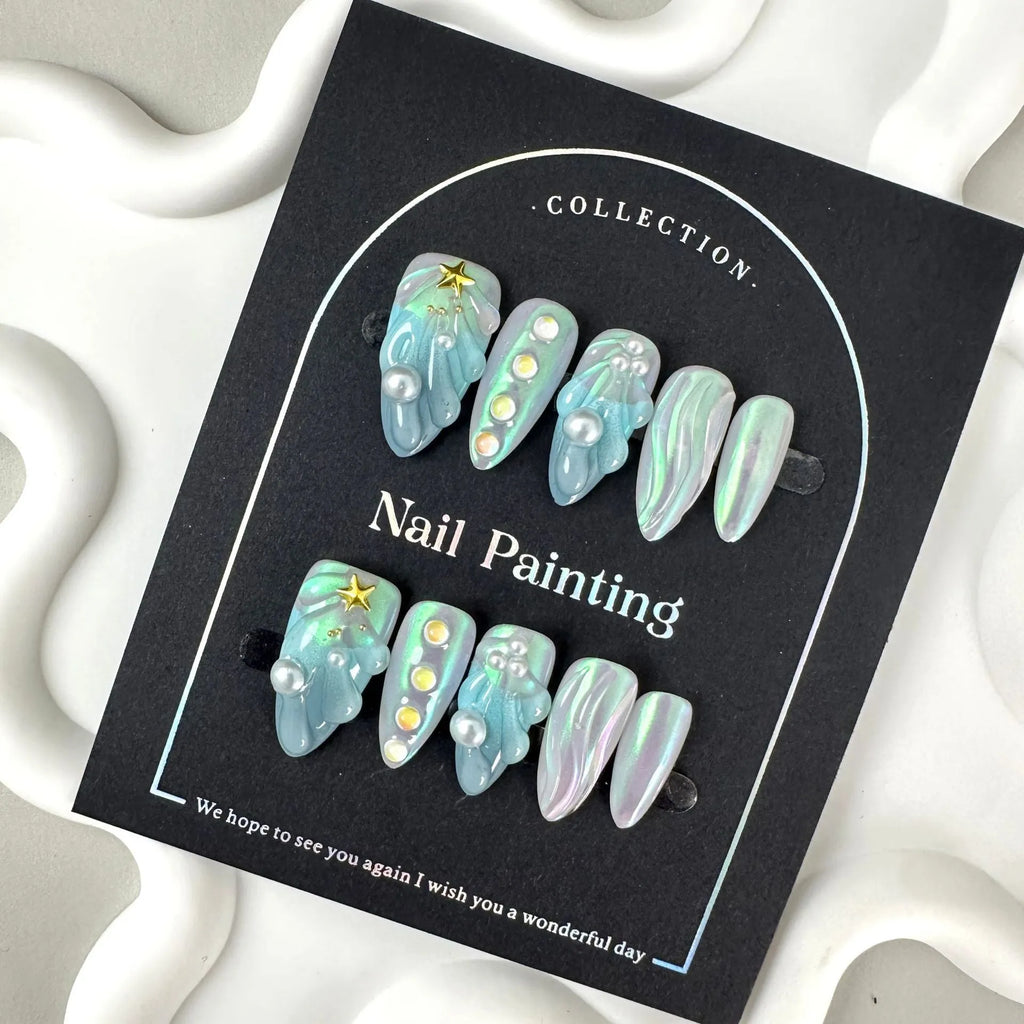 HAILANG blue plastic shell nail stickers with wearable armour tips in XS, S, M, L sizes