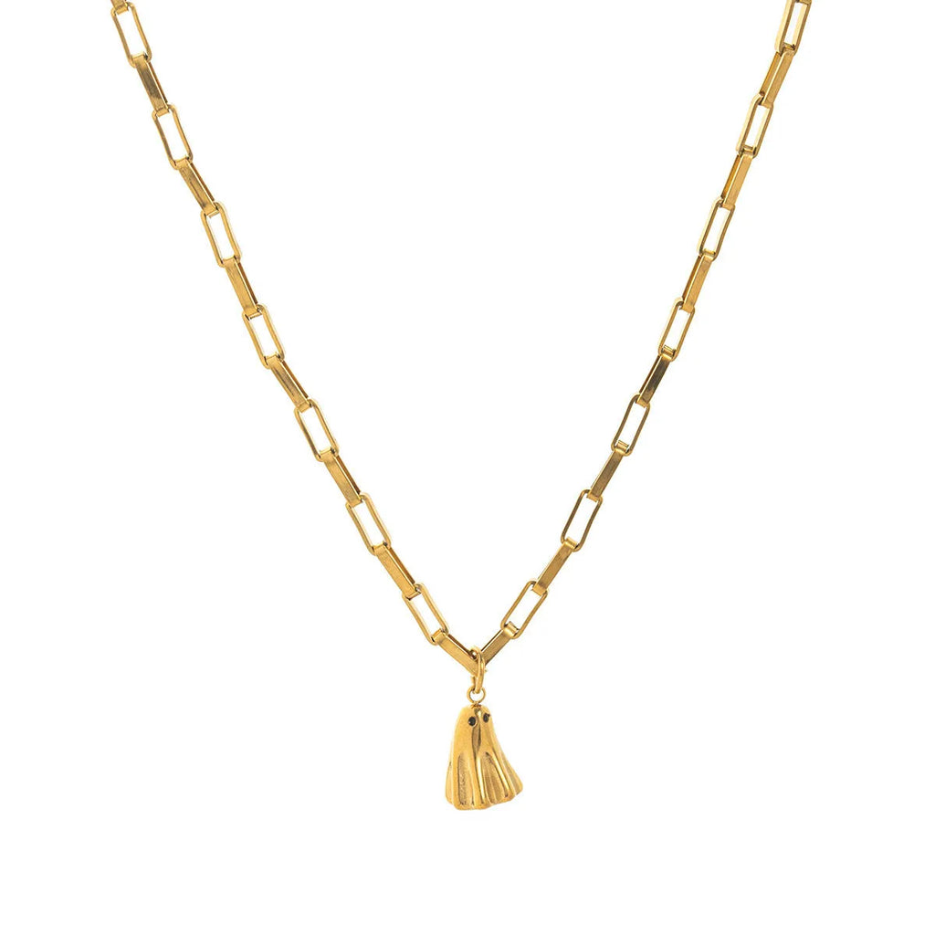 Ghost motif pendant necklace with titanium steel pendant and stainless steel chain options