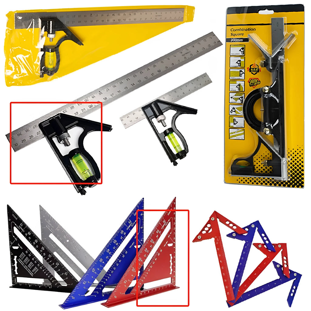 Red 7inch metal combination angle ruler for civil surveying with transparent protective bag