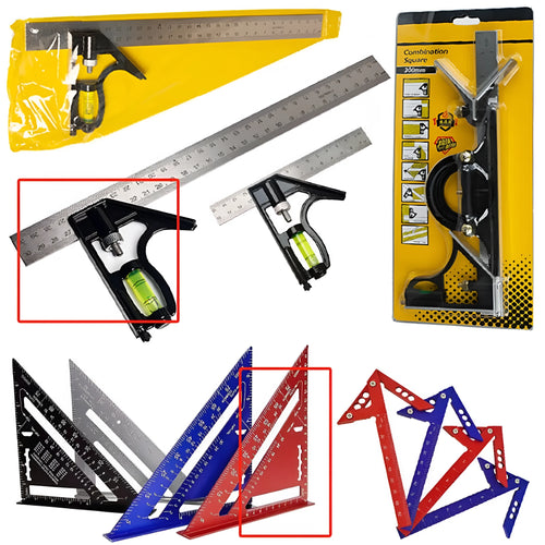 Red 7inch metal combination angle ruler for civil surveying with transparent protective bag