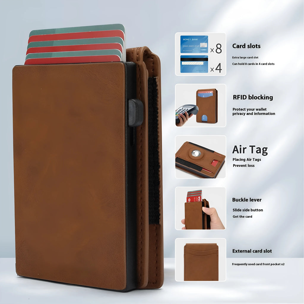 Men's slim RFID-blocking card holder wallet in black microfiber synthetic leather.