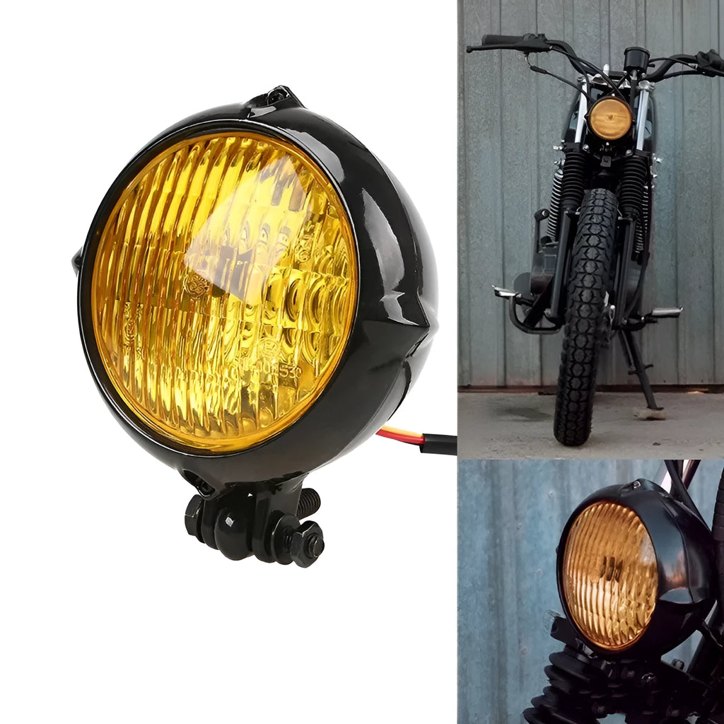Black retro Harley halogen headlight with glass lens for motorcycle or electric car