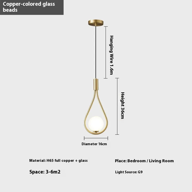Copper modern minimalist bedside chandelier for bedroom ceiling.