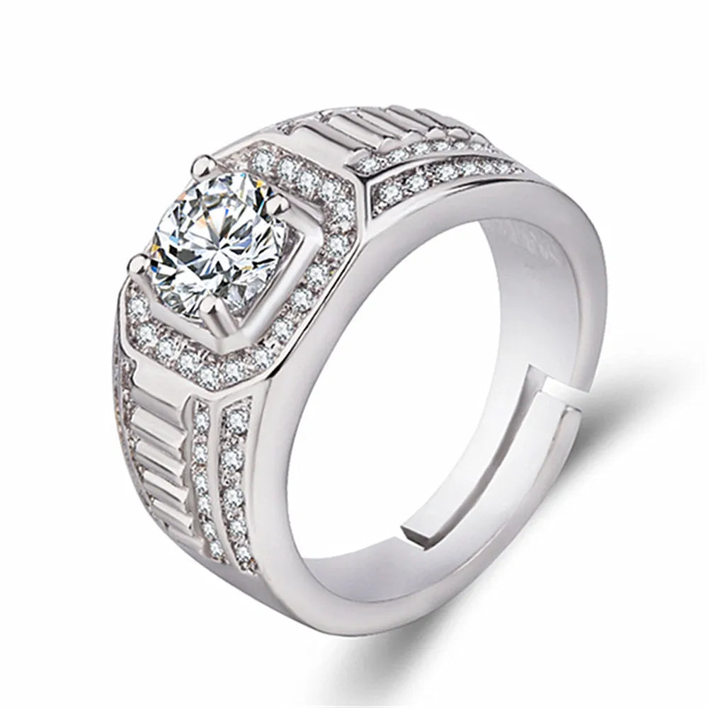 Men's adjustable copper ring featuring a large square diamond, shown in gold and platinum colour options.