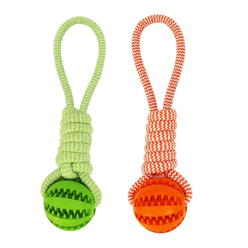 Blue TPR rubber rope ball dog toy for small dogs, measuring 36x6x6 cm, with cotton rope for tug-of-war