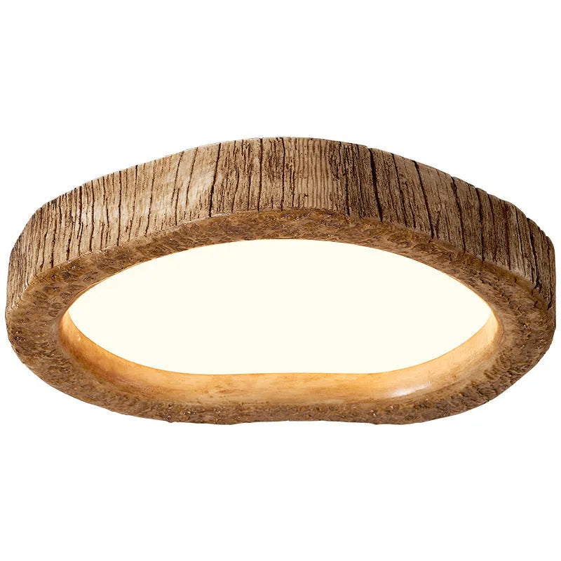 Wood grain finish circular ceiling lamp in new Chinese style with LED lighting