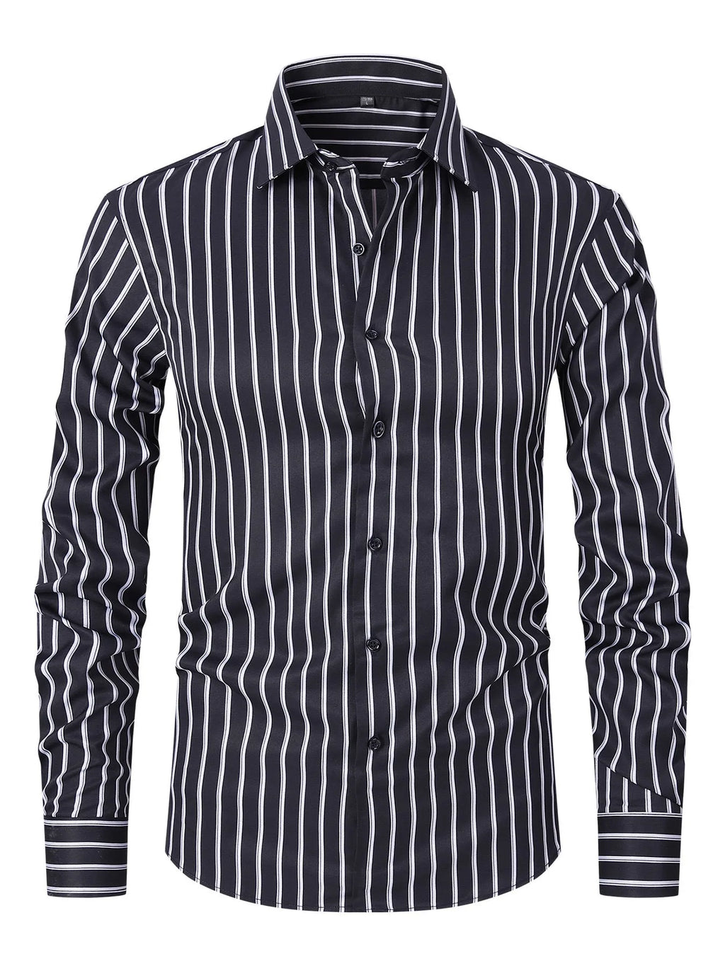 Men's striped long sleeve business shirt in ice silk polyester with cardigan style and slim fit