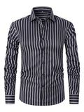 Men's striped long sleeve business shirt in ice silk polyester with cardigan style and slim fit