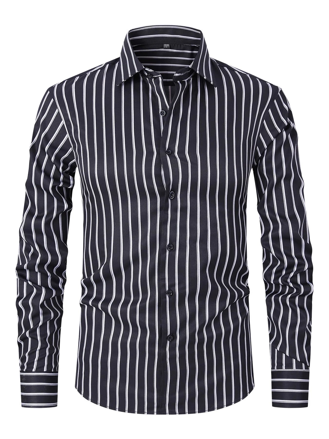 Men's striped long sleeve business shirt in ice silk polyester with cardigan style and slim fit