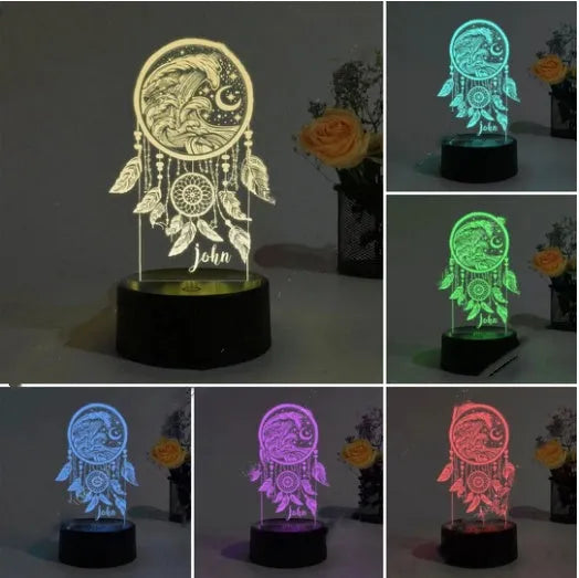 Custom dream catcher night light with acrylic shade and remote control