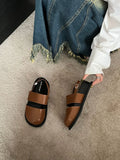 Retro style closed toe sandals with a single ankle buckle strap in apricot colour.