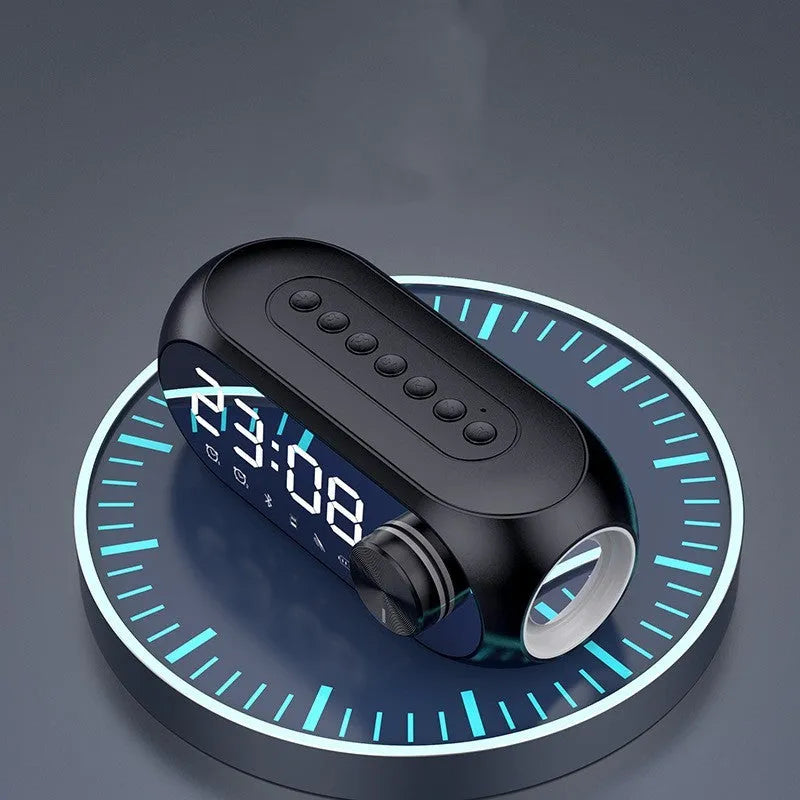 Portable Bluetooth speaker with Extra Bass technology and circular clock design in black colour