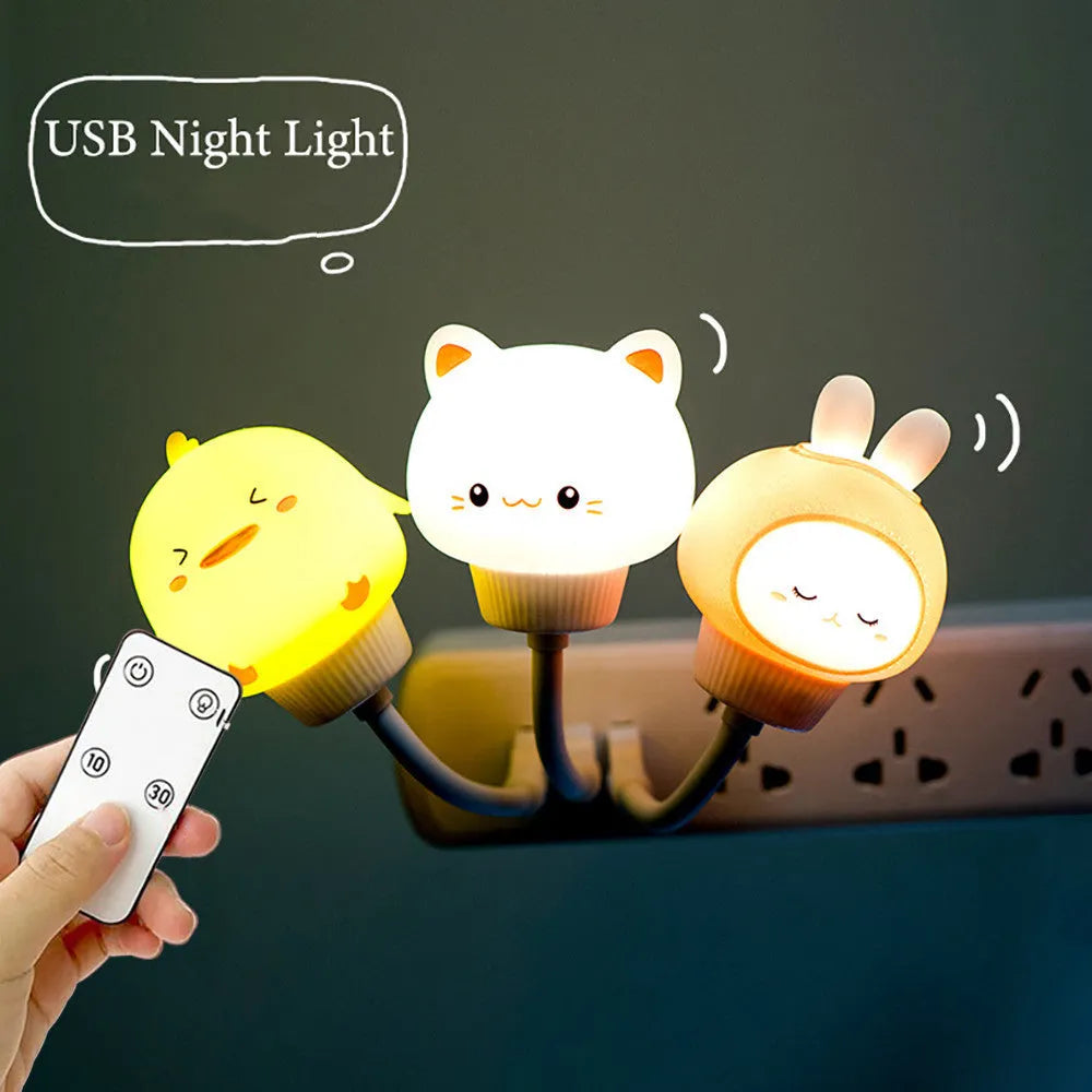 USB portable LED night light with cartoon bear design and remote control