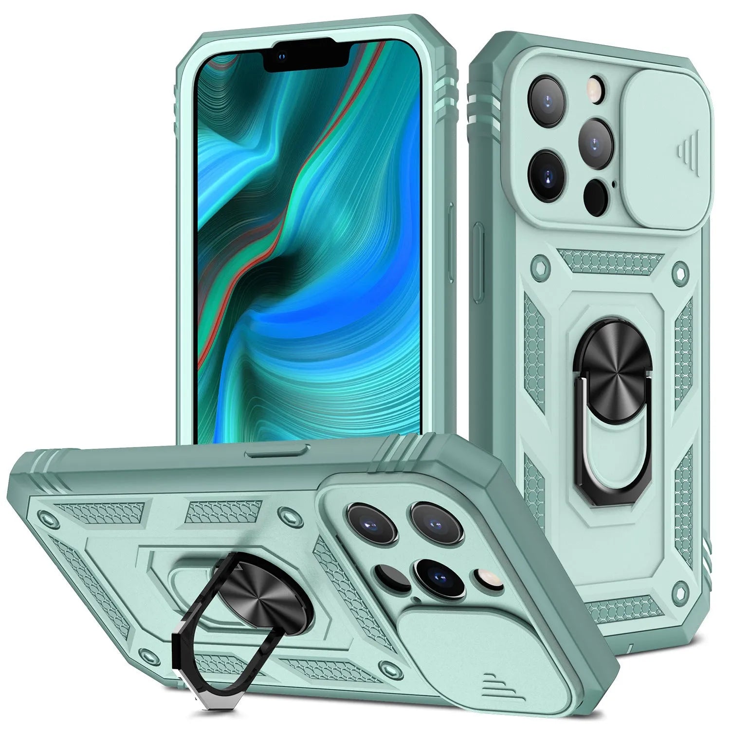Magnetic phone case with sliding bracket for Apple iPhone in blue colour option