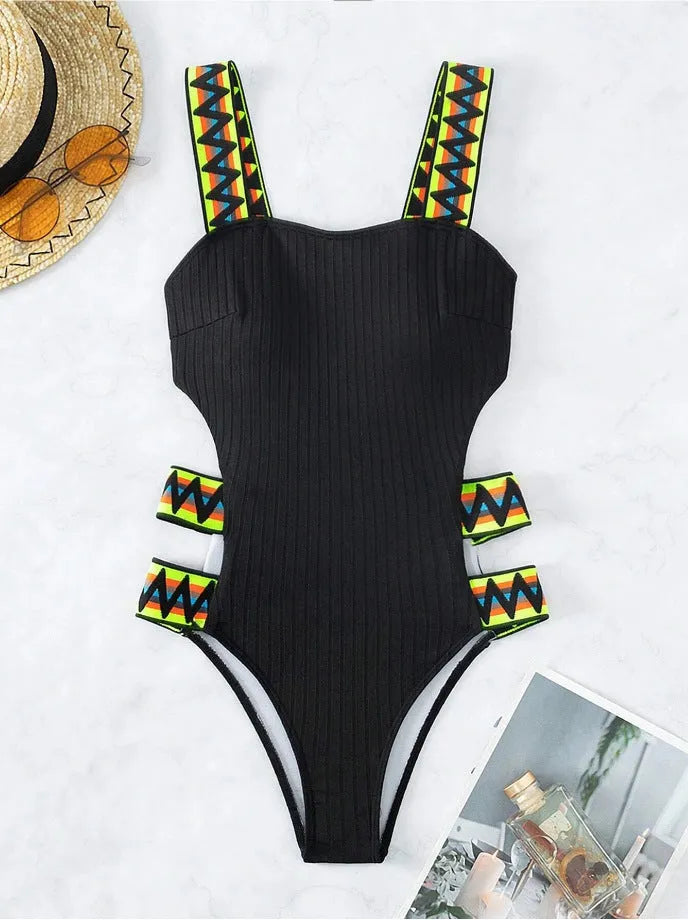 Women's solid colour one-piece swimsuit bikini in black or orange