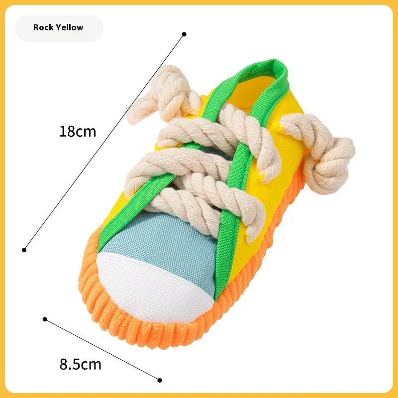 Plastic dog bite toy with bends in rock yellow, black, and sea fog blue colour options