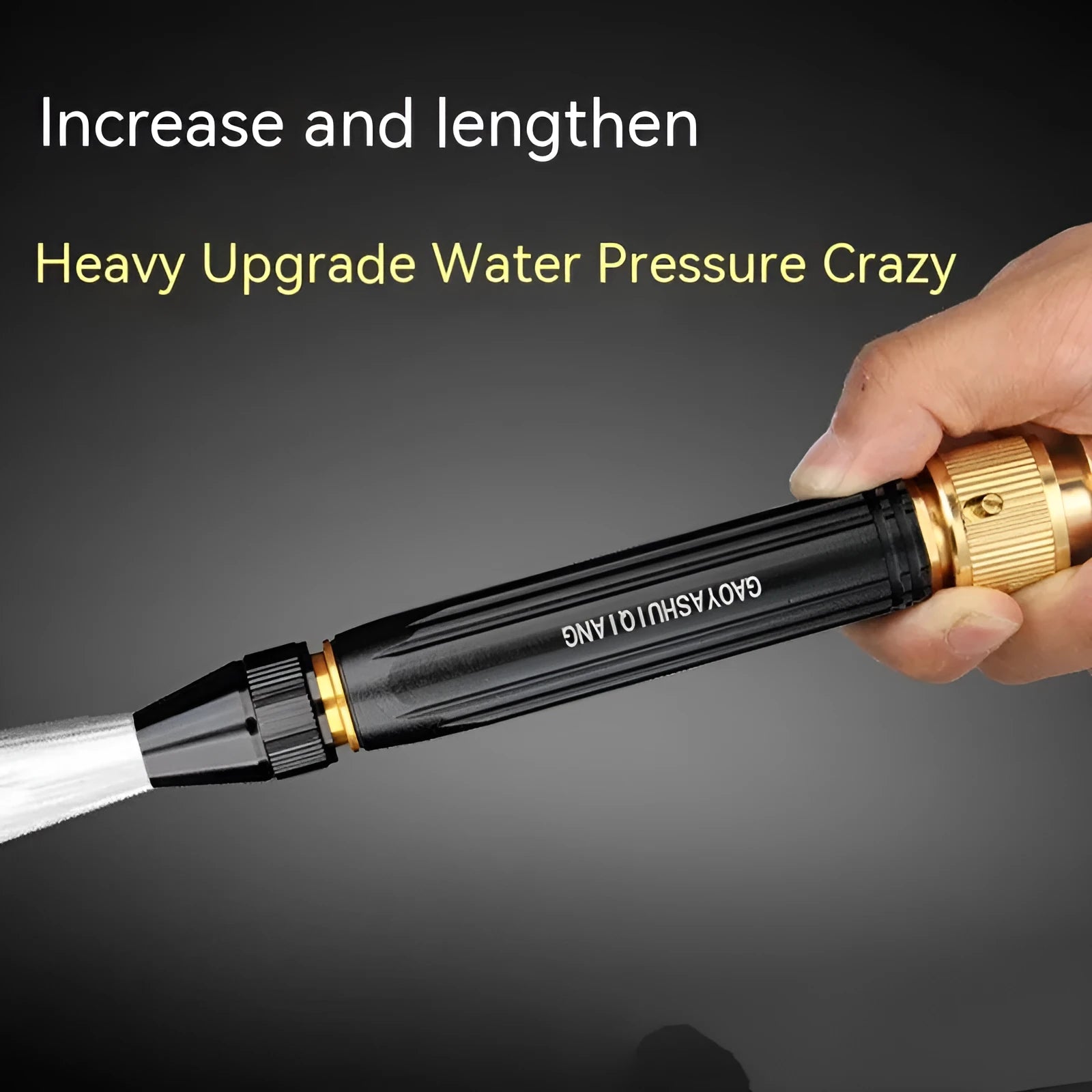 Black alloy car wash gun with straight spray nozzle and black diamond pattern
