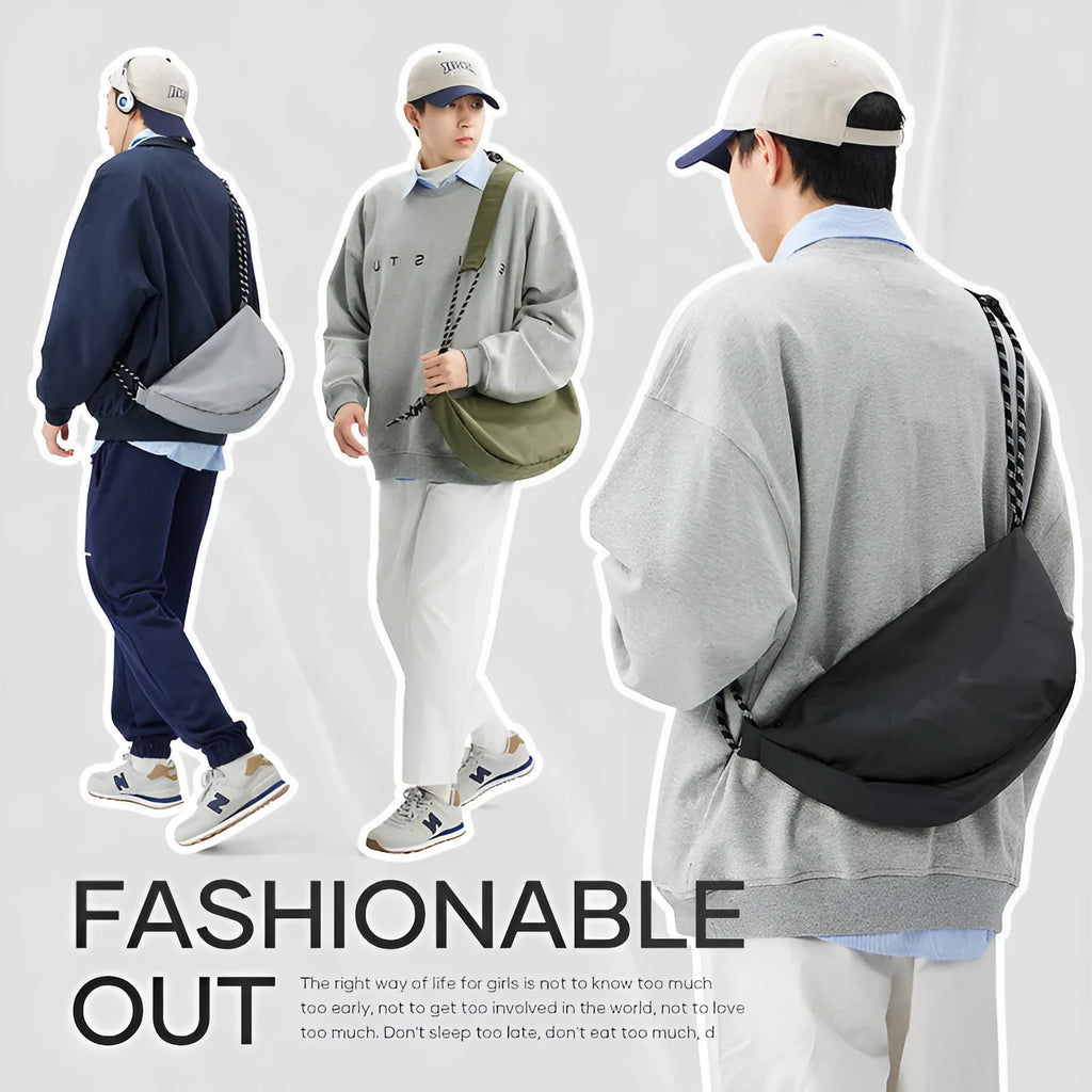 Men's nylon messenger bag in solid colour with large capacity and urban simplicity design