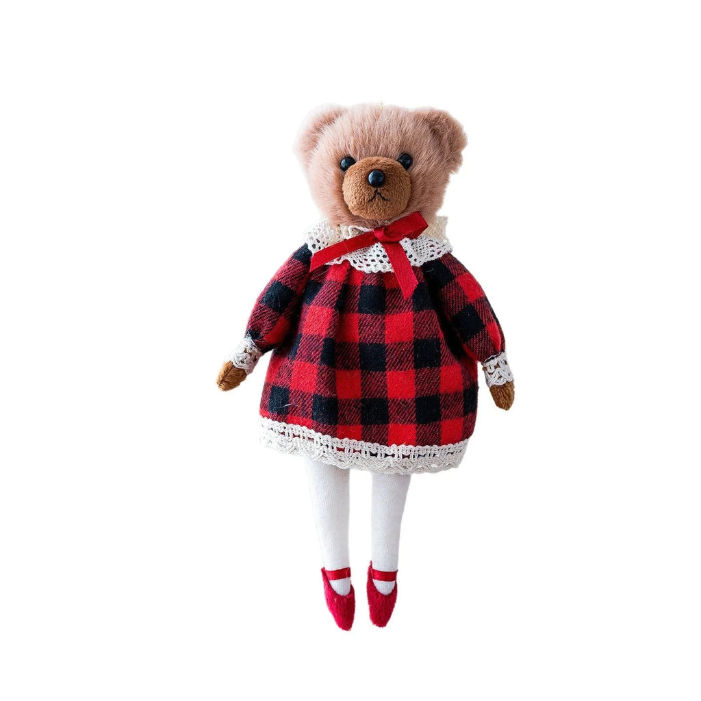 Cotton suit plaid cartoon plush bear doll in gentleman or princess bear style