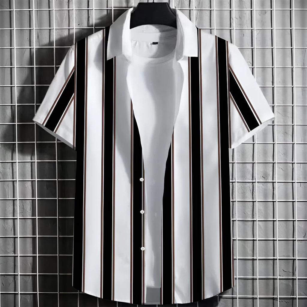 Men's striped linen short sleeve t-shirt with 3D printing design in multiple colour options