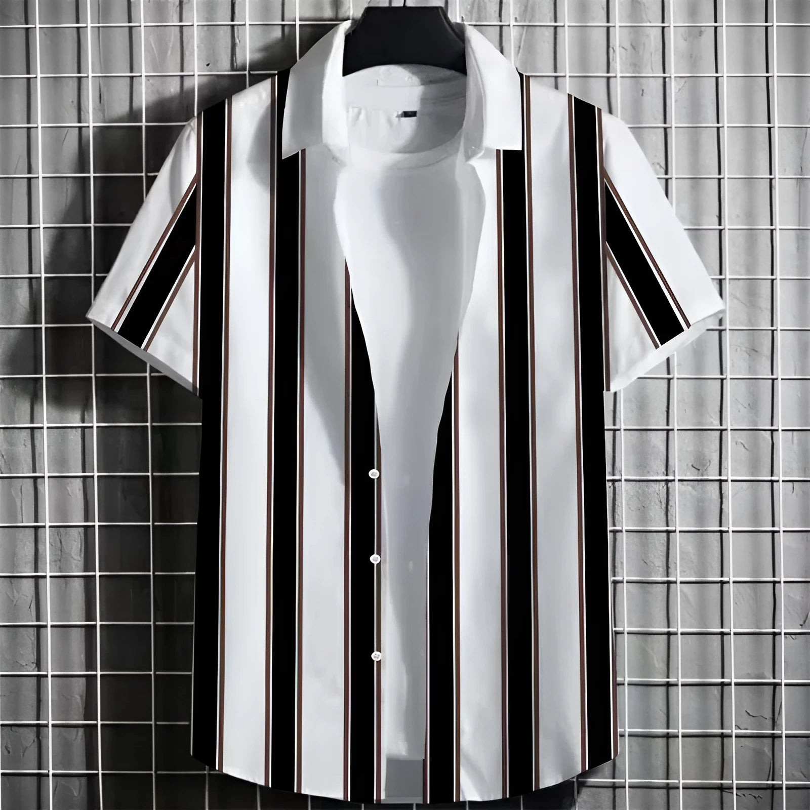 Men's striped linen short sleeve t-shirt with 3D printing design in multiple colour options