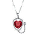 Women's stethoscope necklace with red diamond electroplated finish on copper chain