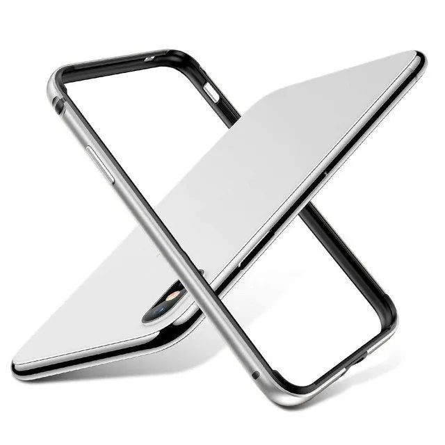 Red border silver frame metal phone case for iPhone 12 showing shockproof all-edge coverage