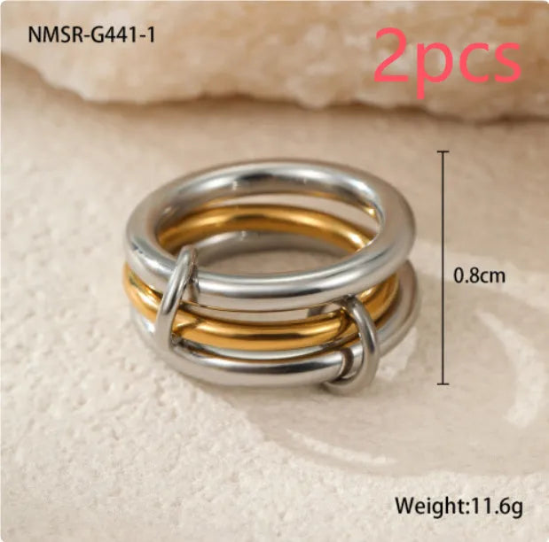 Stacked colour matching stainless steel ring with 18K gold plating for women in free size